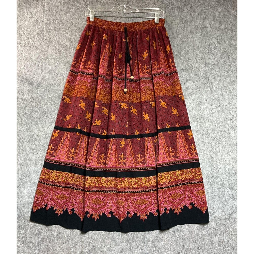 Carole Little Skirt Womens 8 Geometric Peasant Long Pleated Beaded Boho Vintage
